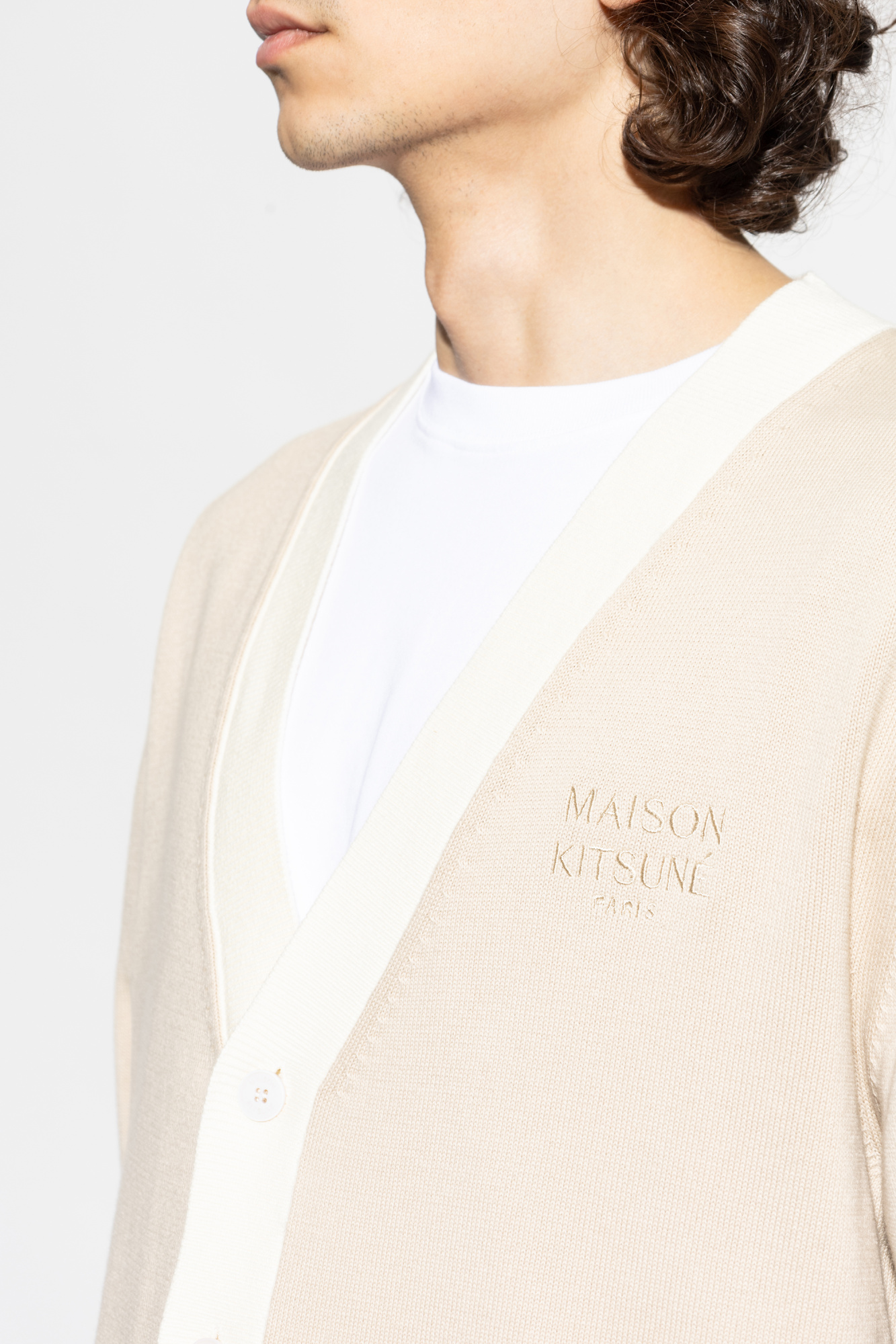 Cream Cardigan with logo Maison Kitsuné - Vitkac France